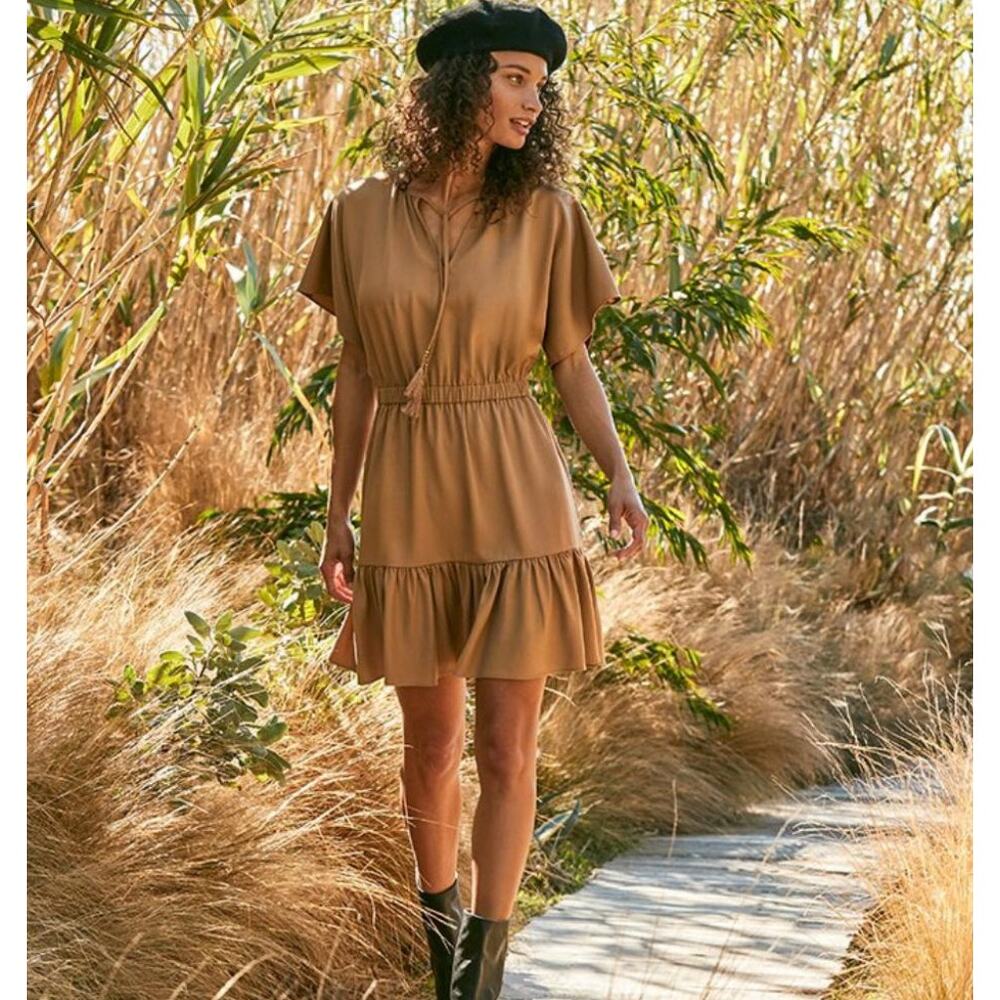 Trina Turk Out Of Office Mahalo Flutter Sleeve Dress Tencel Dress Small